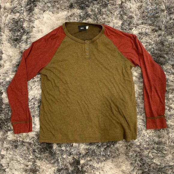 Urban Outfitters BDG Maroon/Light Brown Long Sleeve Henley T-shirt Size XL - Picture 1 of 4